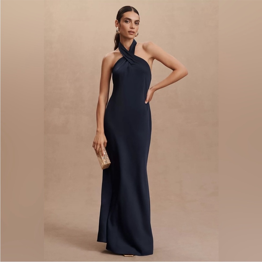 Anthropologie BHLDN Ruby Twist Halter Satin Dress
